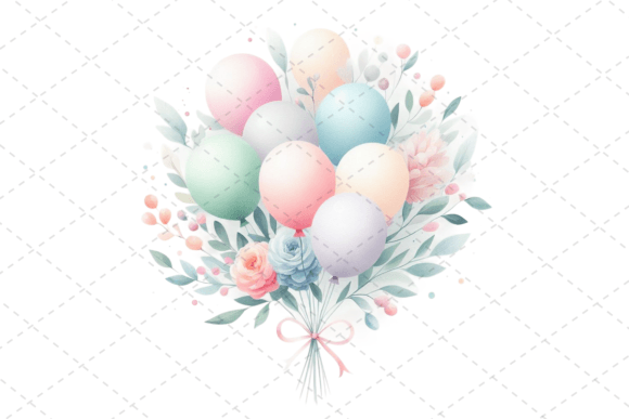 Download Festive Watercolor Balloon Bouquet - Bouquet Collection