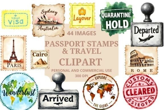 Download Passport Stamps &amp; Travel Clipart - Premium Bundle