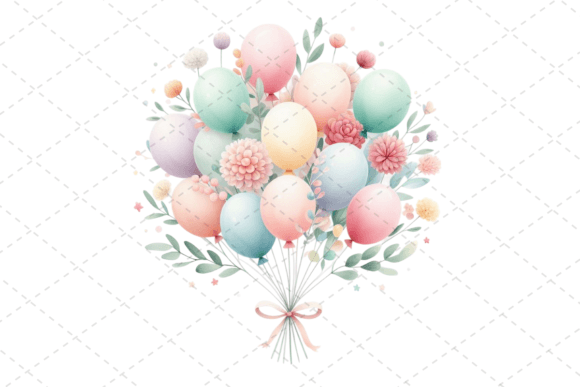 Download Festive Watercolor Balloon Bouquet - Bouquet Collection