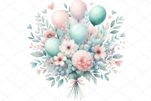 Download Festive Watercolor Balloon Bouquet - Bouquet Collection