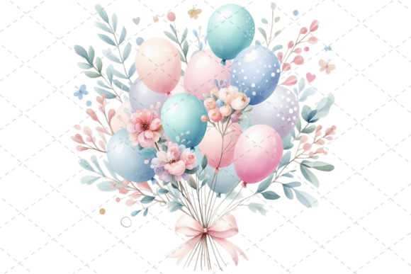 Download Festive Watercolor Balloon Bouquet - Bouquet Collection