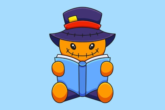 Download Cute Scarecrow Reading Book Cartoon - Cartoon Collection