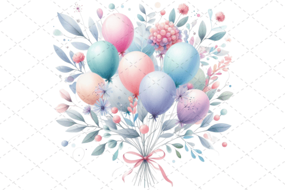 Download Festive Watercolor Balloon Bouquet - Bouquet Collection