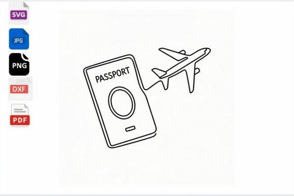 Download Passport Airplane Line Art SVG Cut File - Premium Bundle