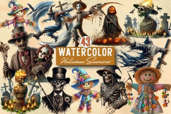 Download Halloween Scarecrow Watercolor Clipart - Scarecrow watercolor clipart Collection